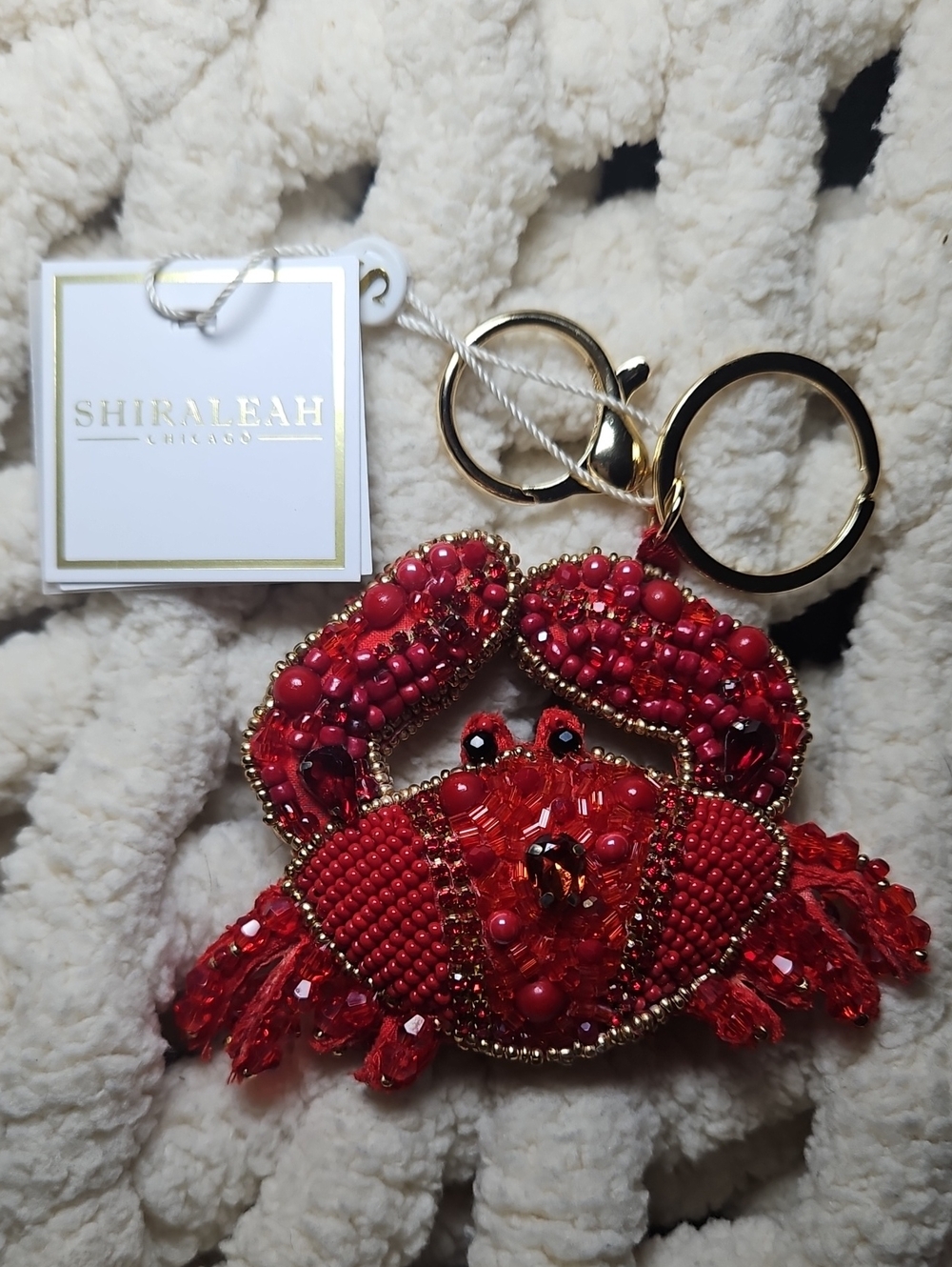 Shiraleah Red Glass Beaded Crab Keychain Bag Charm New Embellished Bling